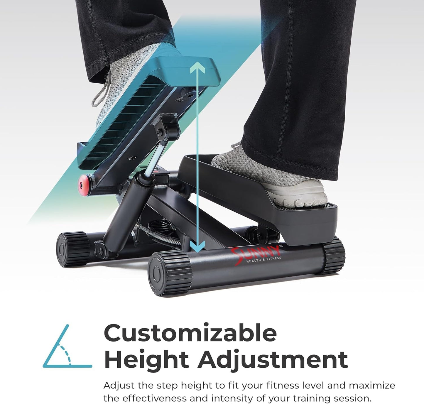 Sunny Health & Fitness Mini Stepper for Exercise at Home, Stair Step Workout Machine with Resistance Band and Over 300lb Weight Capacity, Optional Twist Motion and Free SunnyFit App Connection