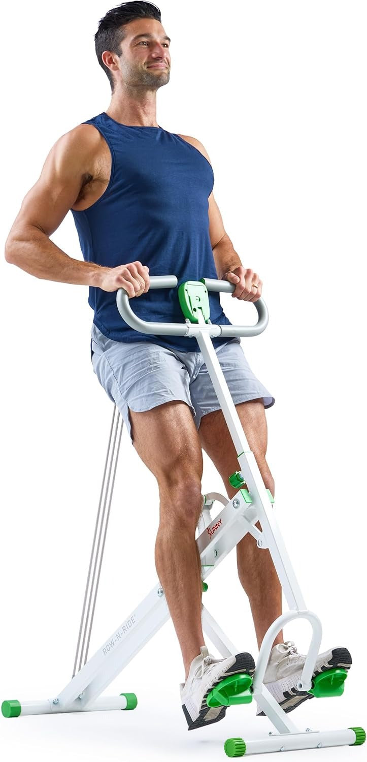 Sunny Health & Fitness Smart Row-N-Ride Glute & Leg Trainer, Foldable Squat Assist Rower with Exclusive SunnyFit App Connection