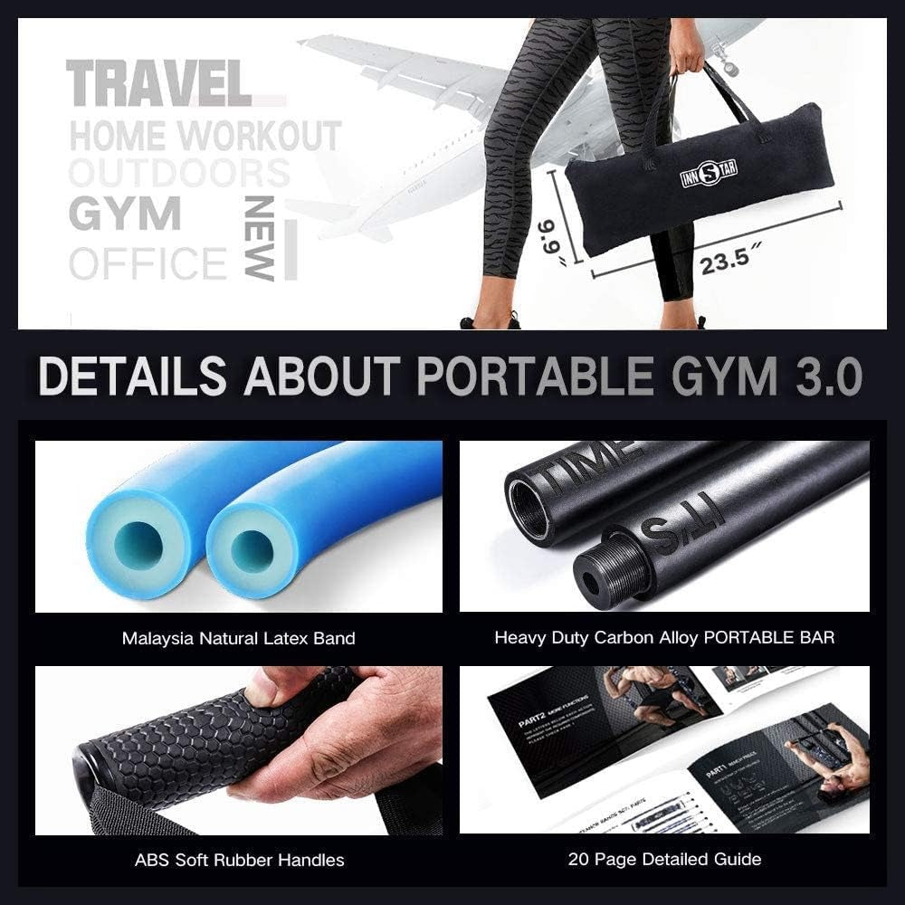 INNSTAR Resistance Bands Bar Exercise Bands Attachment 38" Black Max Load 800lb for Home Gym Workout Full Body Workout Power Lifting Fitness Bar