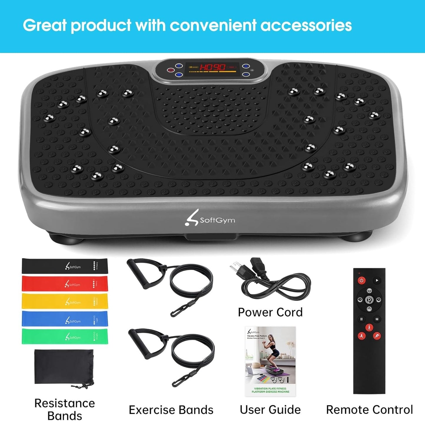 SoftGym Vibration Plate Exercise Machine for Lymphatic Drainage,Power Vibrate Stand Shake Board 450 Lbs Capacity Whole Body Workout Waver with Fitness Resistance Bands Weight Loss Gifts for Women Men