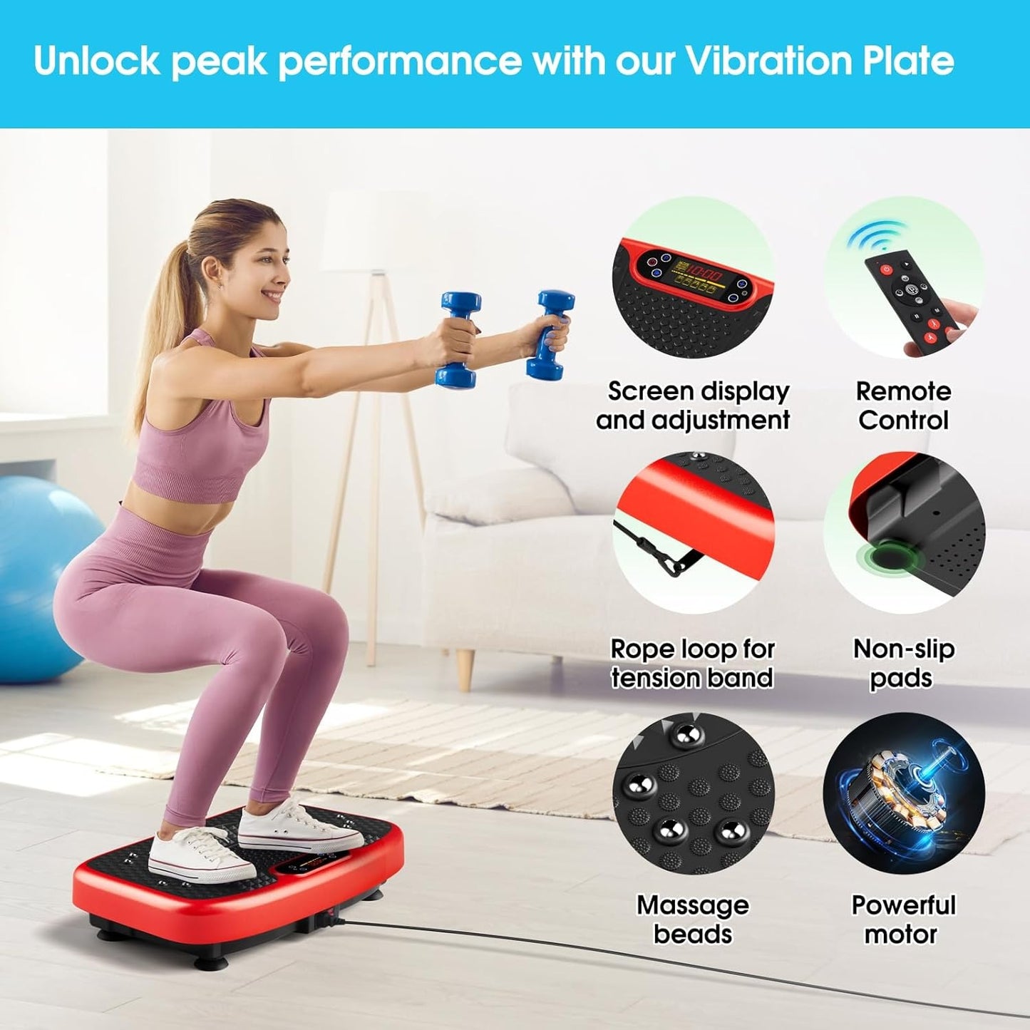 SoftGym Vibration Plate Exercise Machine for Lymphatic Drainage,Power Vibrate Stand Shake Board 450 Lbs Capacity Whole Body Workout Waver with Fitness Resistance Bands Weight Loss Gifts for Women Men