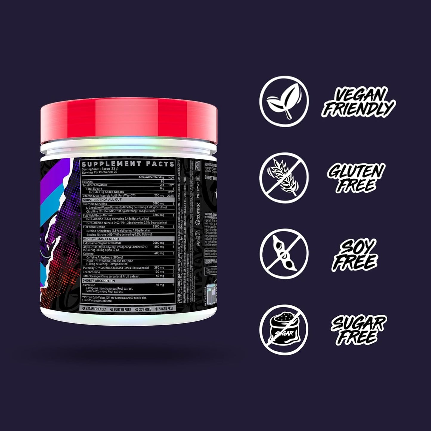 GHOST Legend All Out V2 Pre-Workout Powder, Cherry Limeade - 20 Servings - Pre-Workout Supplement for Men & Women - Energy & Pumps - Caffeine, Citrulline, Beta Alanine, Betaine, NO3-T- Sugar Free