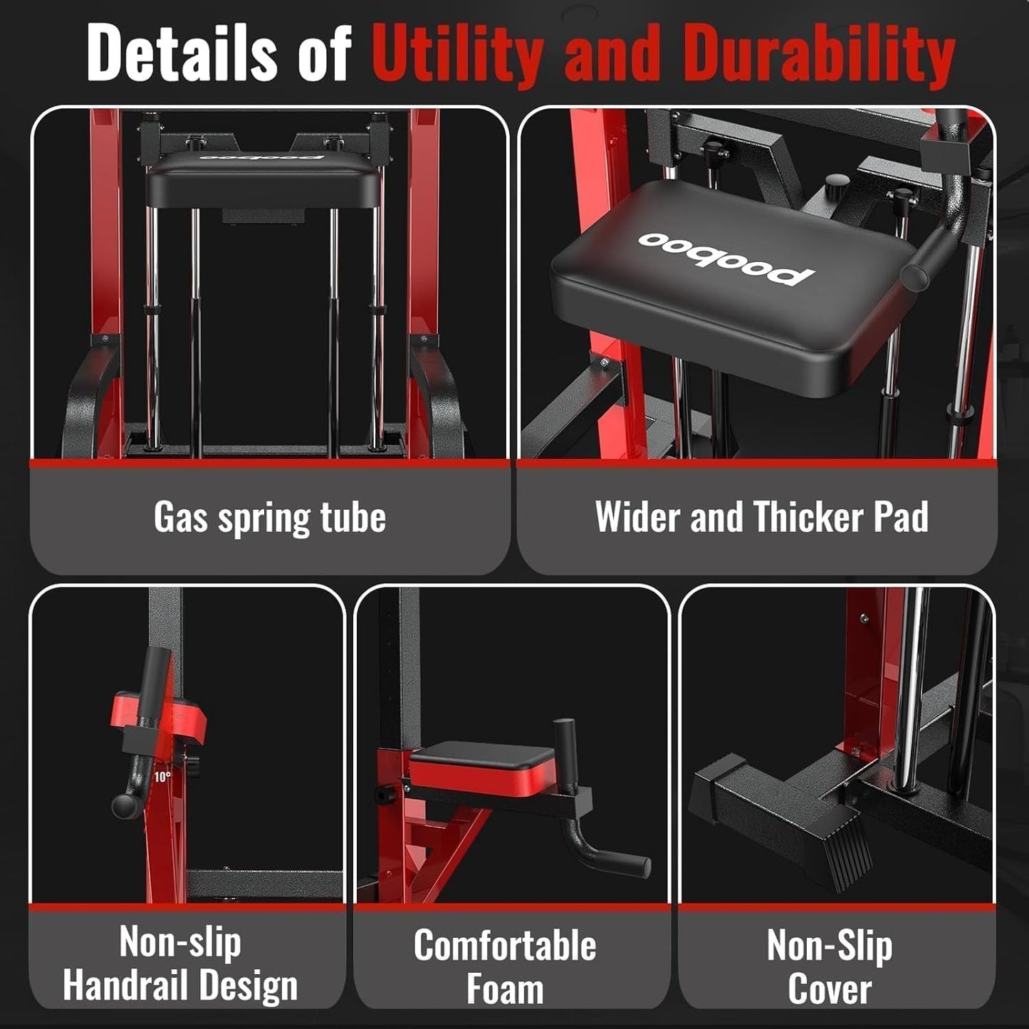 Pooboo Power Tower Dip Station Pull Up Bar for Fitness Home Gym Workout,Multi-Function Adjustable Height Fitness Strength Training Exercise Equipment,with Power Elastic Ropes