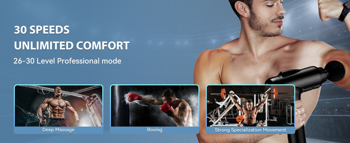 Massage Gun Deep Tissue, Handheld Electric Muscle Massager, High Intensity Percussion Massage Device for Pain Relief with 9 Attachments & 30 Speed(Black)