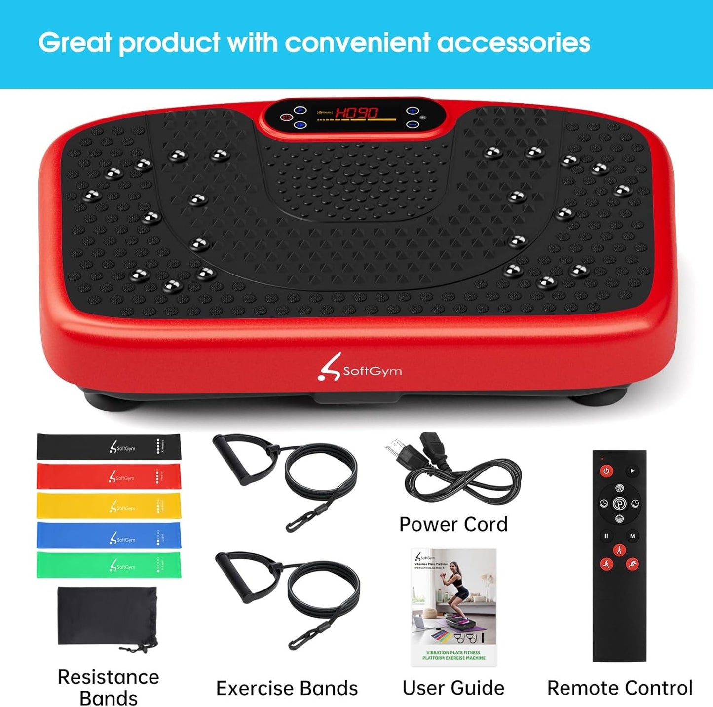 SoftGym Vibration Plate Exercise Machine for Lymphatic Drainage,Power Vibrate Stand Shake Board 450 Lbs Capacity Whole Body Workout Waver with Fitness Resistance Bands Weight Loss Gifts for Women Men