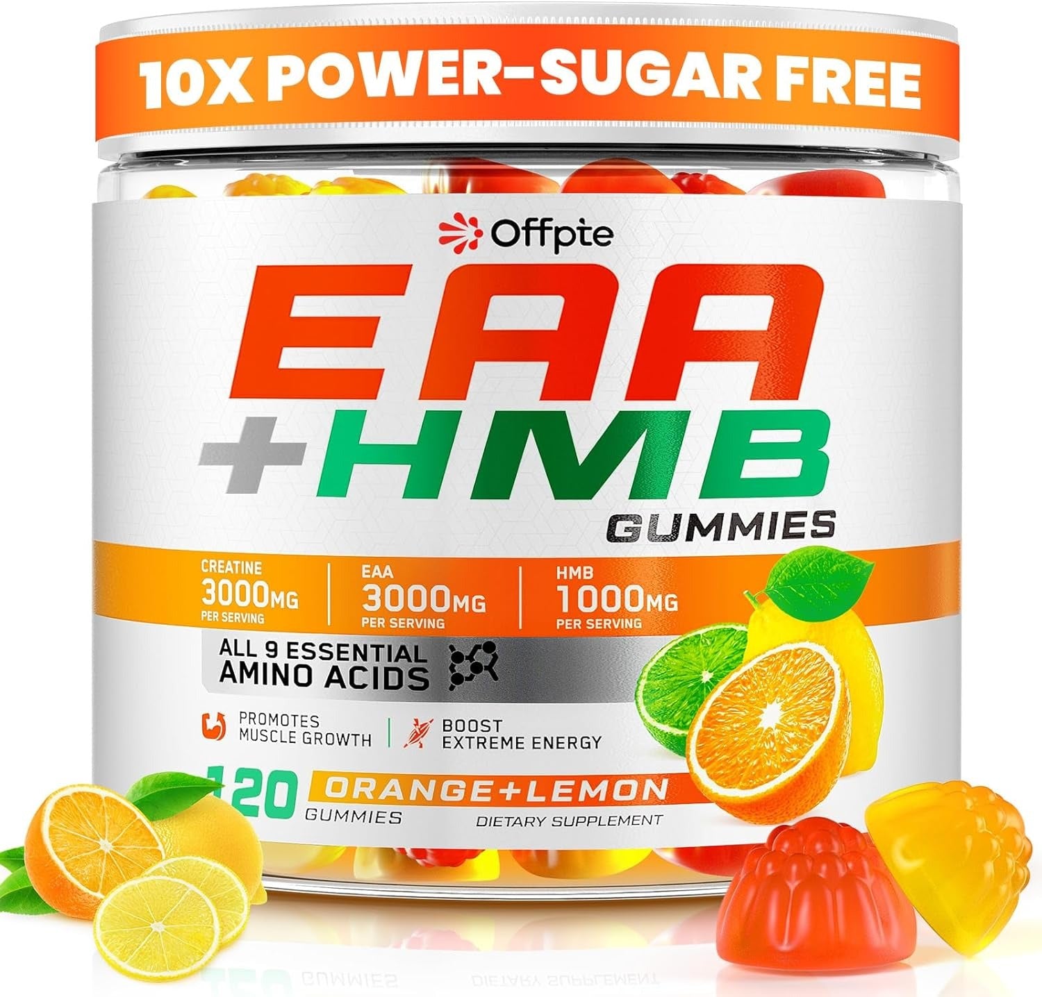 EAA Gummies for Men Women, 120 Ct Essential Aminos Acids (EAA)Supplements and All Branched-Chain Aminos (BCAAs)with HMB,Creatine Monohydrate,Electrolytes for Muscle Relief & Growth,Orange-Lemon