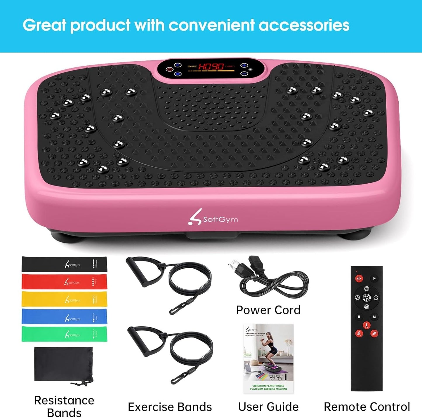 SoftGym Vibration Plate Exercise Machine for Lymphatic Drainage,Power Vibrate Stand Shake Board 450 Lbs Capacity Whole Body Workout Waver with Fitness Resistance Bands Weight Loss Gifts for Women Men