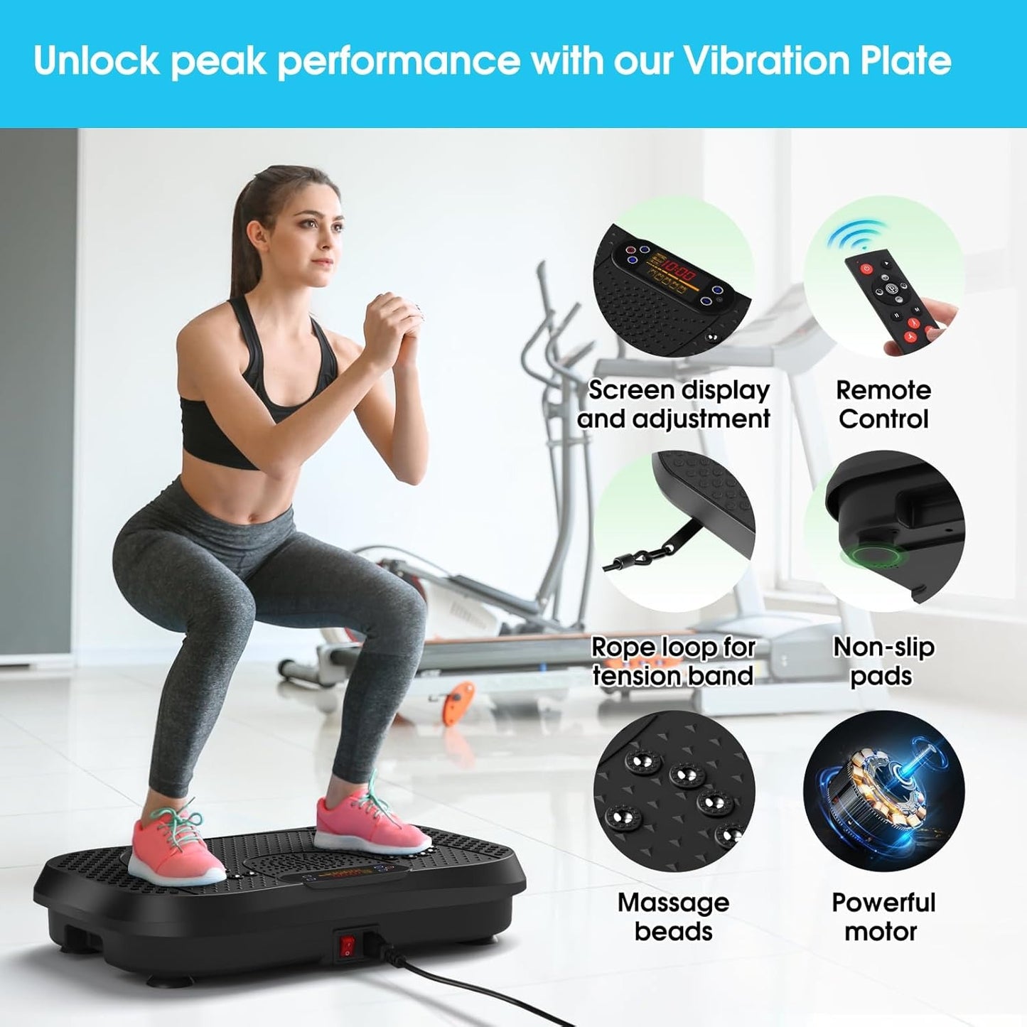SoftGym Vibration Plate Exercise Machine for Lymphatic Drainage,Power Vibrate Stand Shake Board 450 Lbs Capacity Whole Body Workout Waver with Fitness Resistance Bands Weight Loss Gifts for Women Men