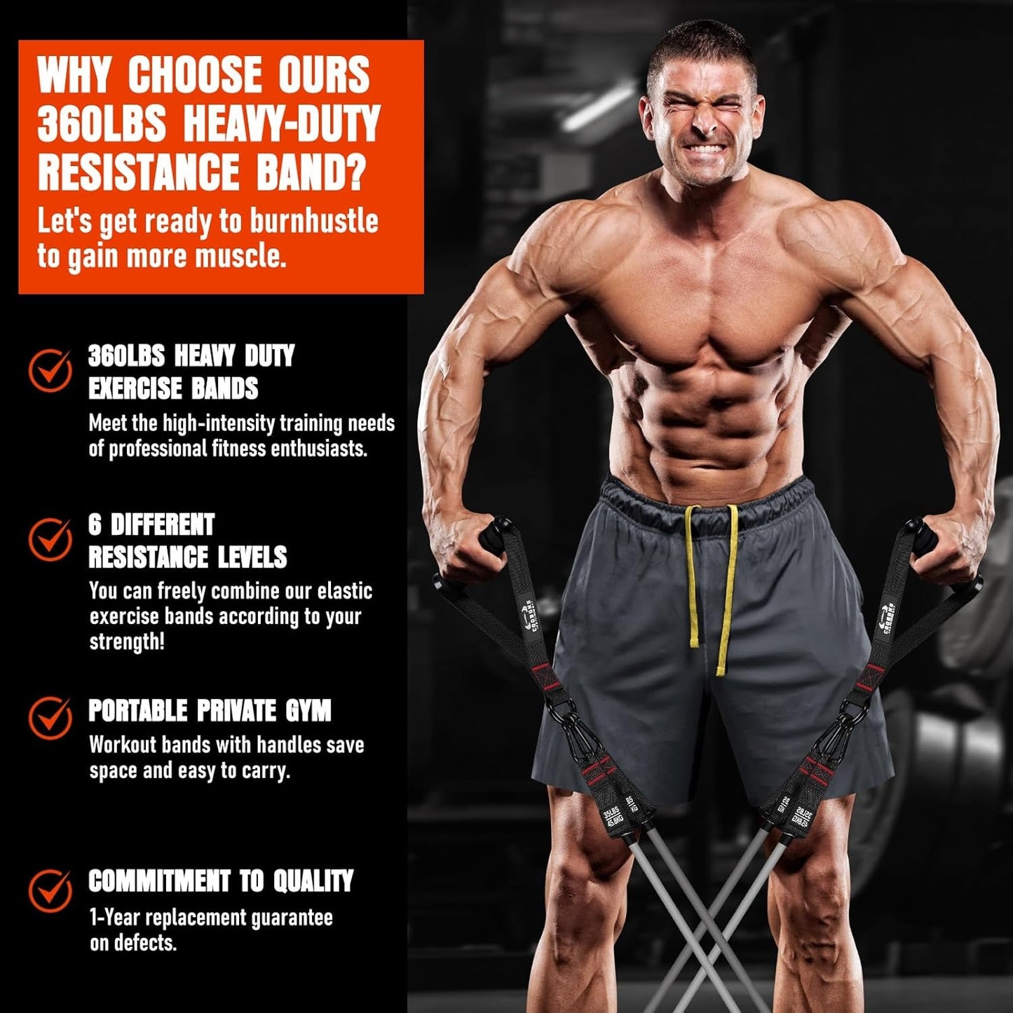 Heavy Resistance Bands for Working Out, 300LBS Exercise Bands with Handles, Workout Bands for Men, Weight Fitness Bands Set for Muscle Training, Strength, Slim, Yoga, Home Gym Equipment