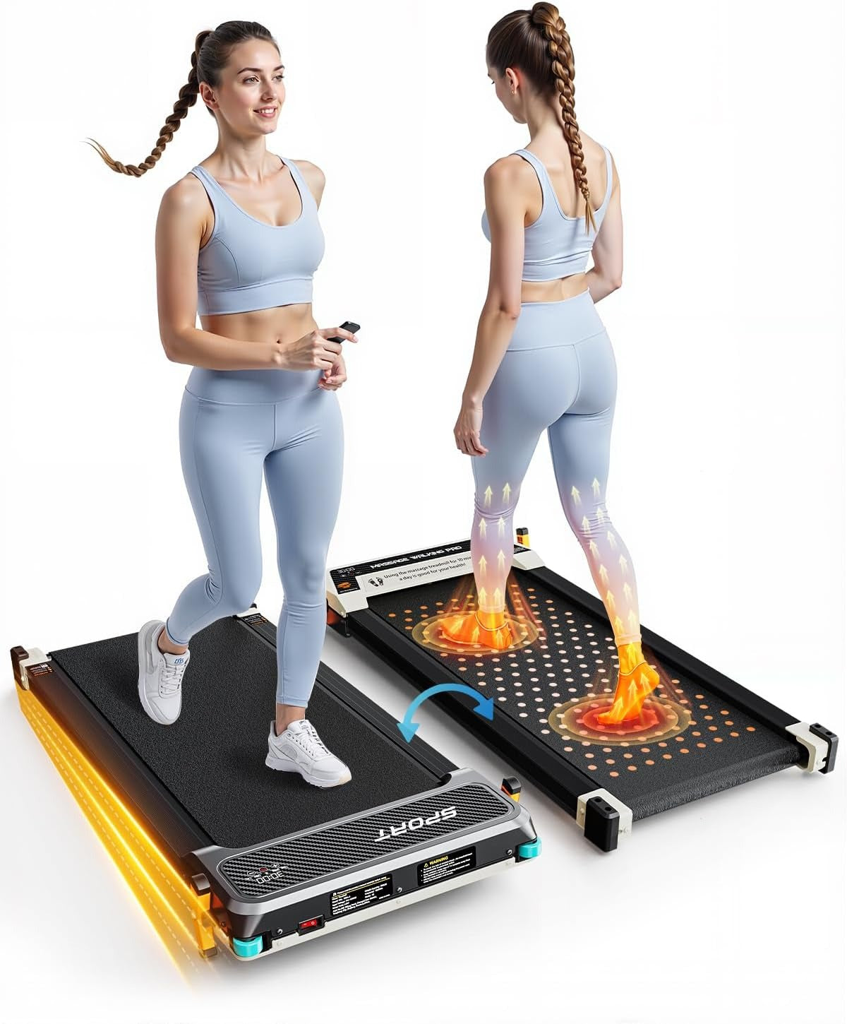 FUNRAY Versatile Walking Pad Treadmill with Incline - Dual-Sided Under Desk Treadmill with Foot Massage,2 in 1 Walking Machine for Home/Office with 330LBS Weight Capacity