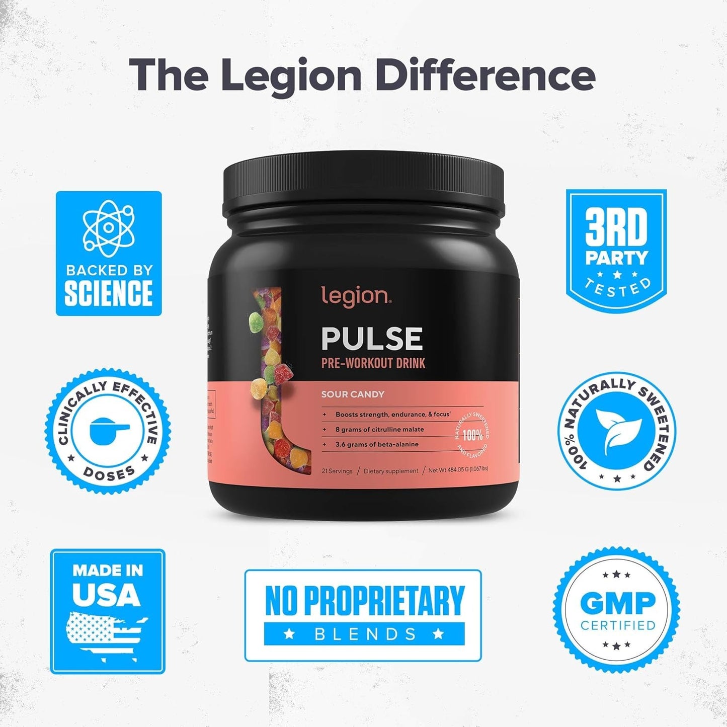 LEGION Pulse Pre Workout Supplement - All Natural Nitric Oxide Preworkout Drink to Boost Energy, Creatine Free, Naturally Sweetened, Beta Alanine, Citrulline, Alpha GPC (Fruit Punch)