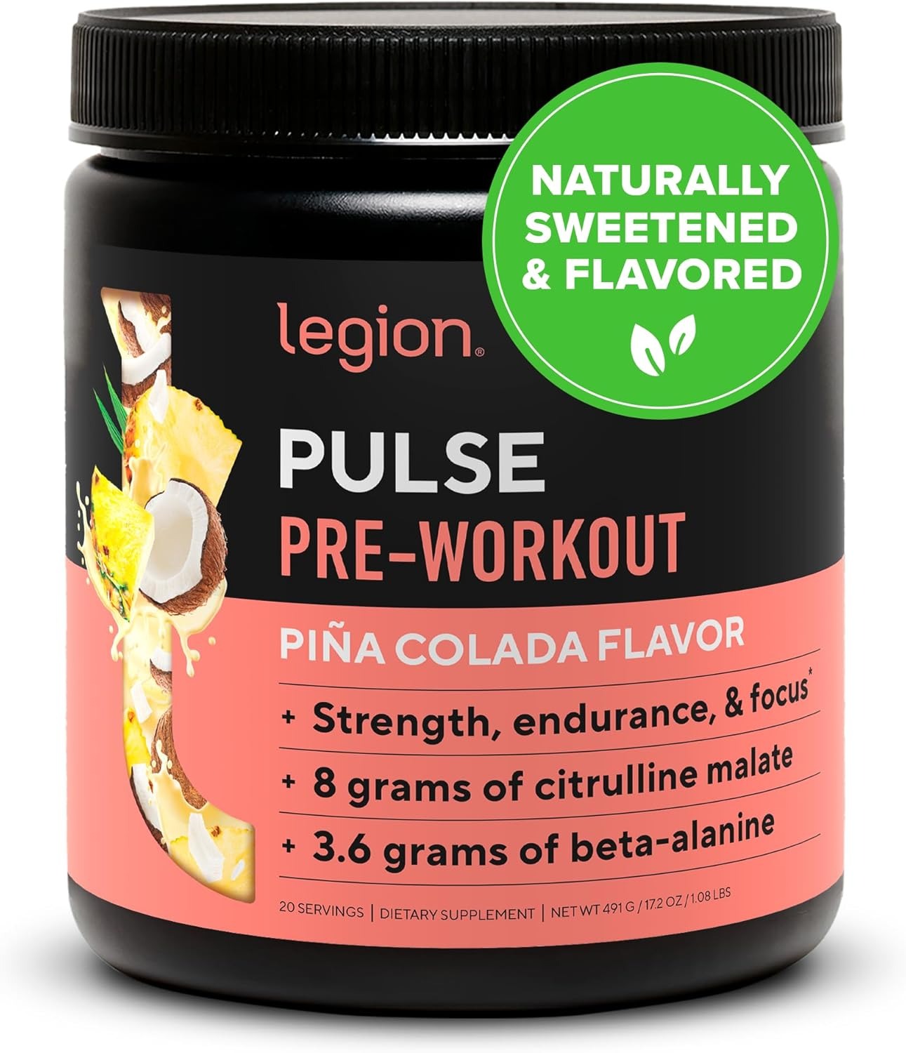 LEGION Pulse Pre Workout Supplement - All Natural Nitric Oxide Preworkout Drink to Boost Energy, Creatine Free, Naturally Sweetened, Beta Alanine, Citrulline, Alpha GPC (Fruit Punch)