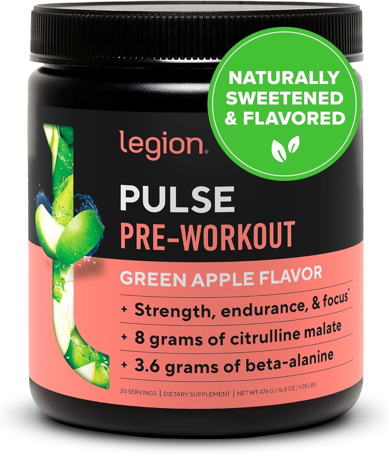 LEGION Pulse Pre Workout Supplement - All Natural Nitric Oxide Preworkout Drink to Boost Energy, Creatine Free, Naturally Sweetened, Beta Alanine, Citrulline, Alpha GPC (Fruit Punch)